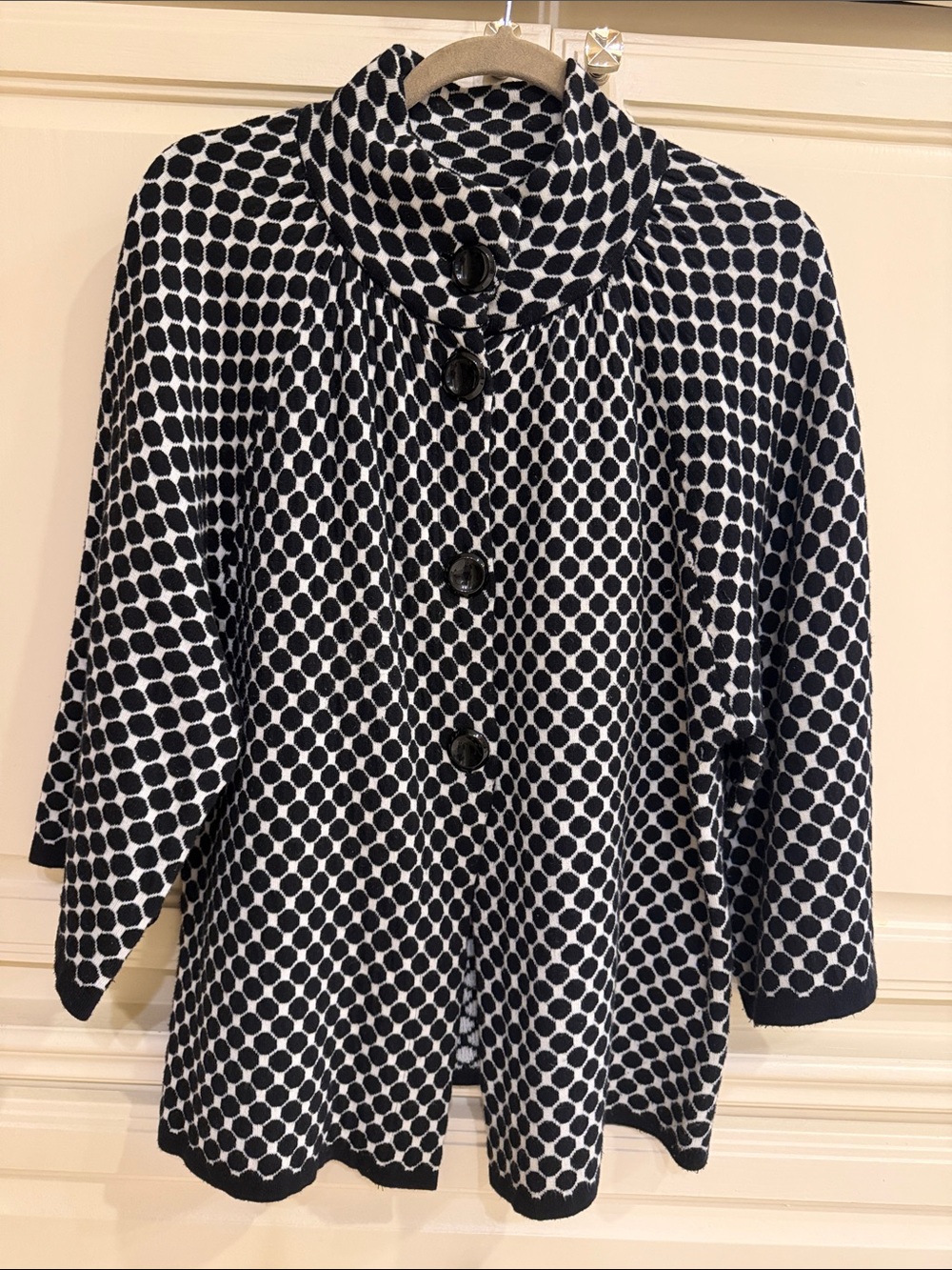 Chico's Black and White Polka-Dot Cape Jacket